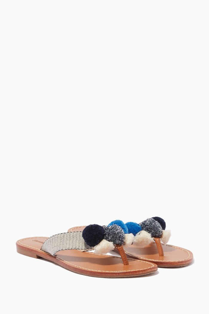 

Beige & Navy Capri Pompom Sandals, Blue