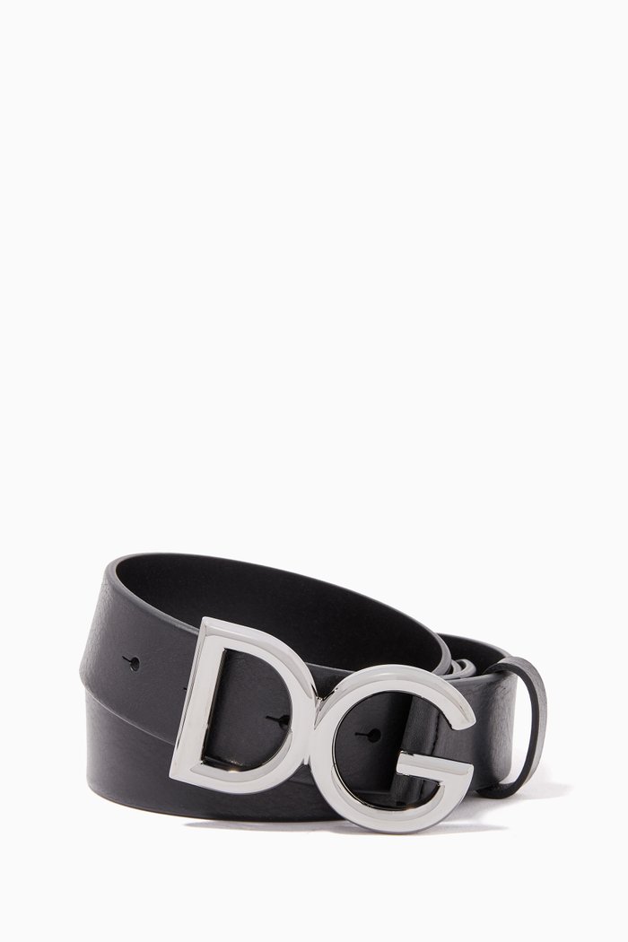 

DG Logo-Buckle Leather Belt, Black