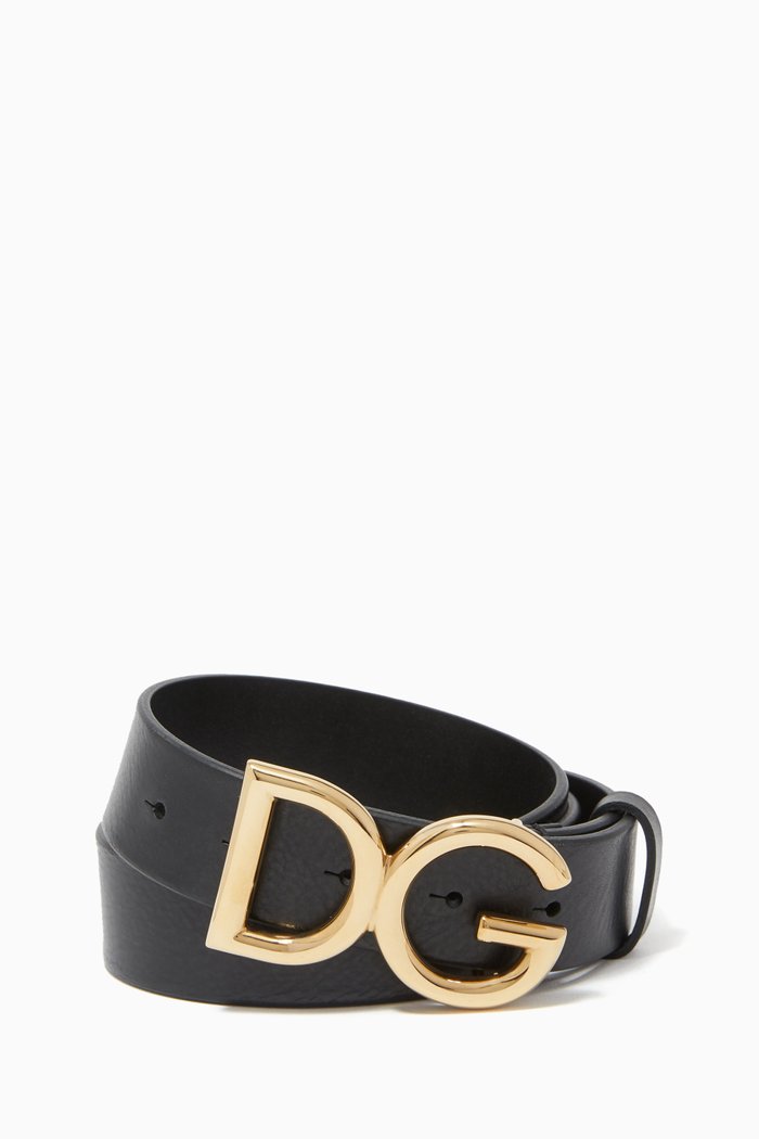 

DG Logo-Buckle Leather Belt, Gold