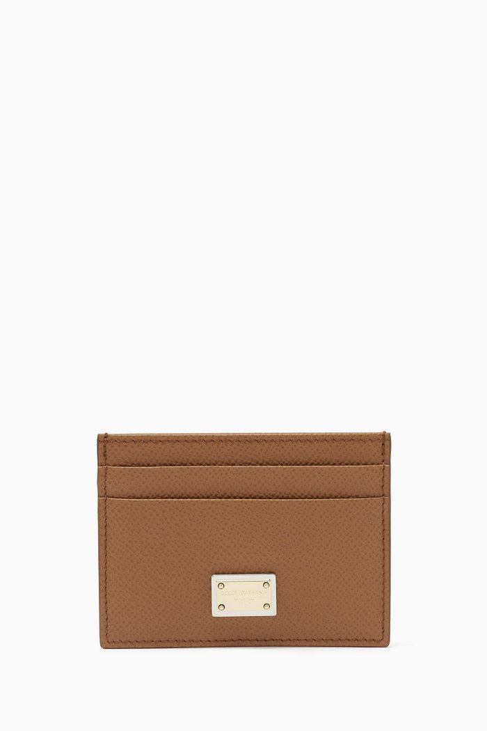 

Dauphine Card Holder in Grained Leather, Brown