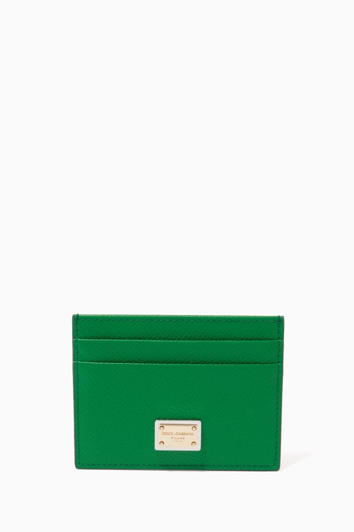 

Dauphine Card Holder in Grained Leather, Green