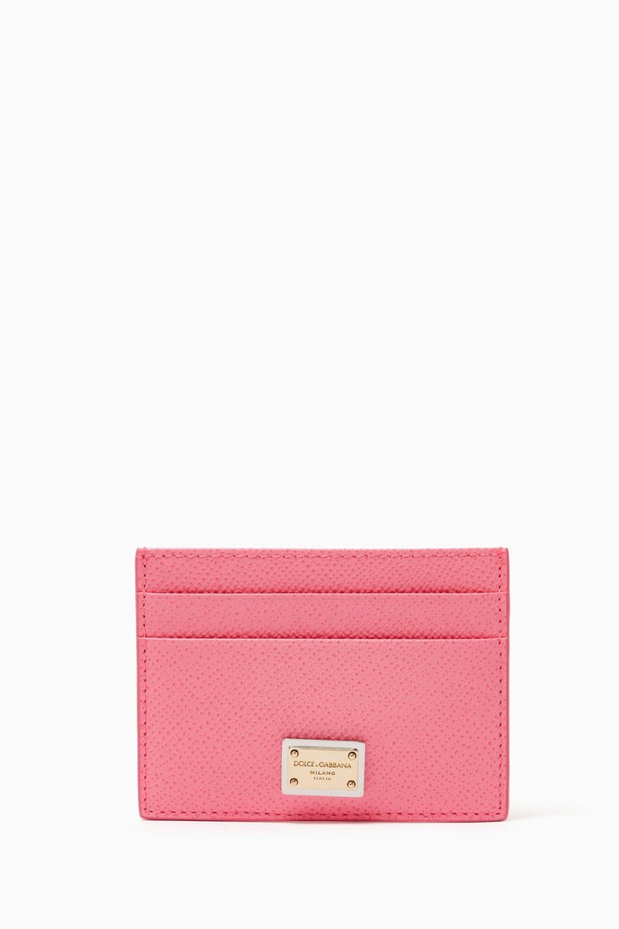 

Dauphine Card Holder in Grained Leather, Pink