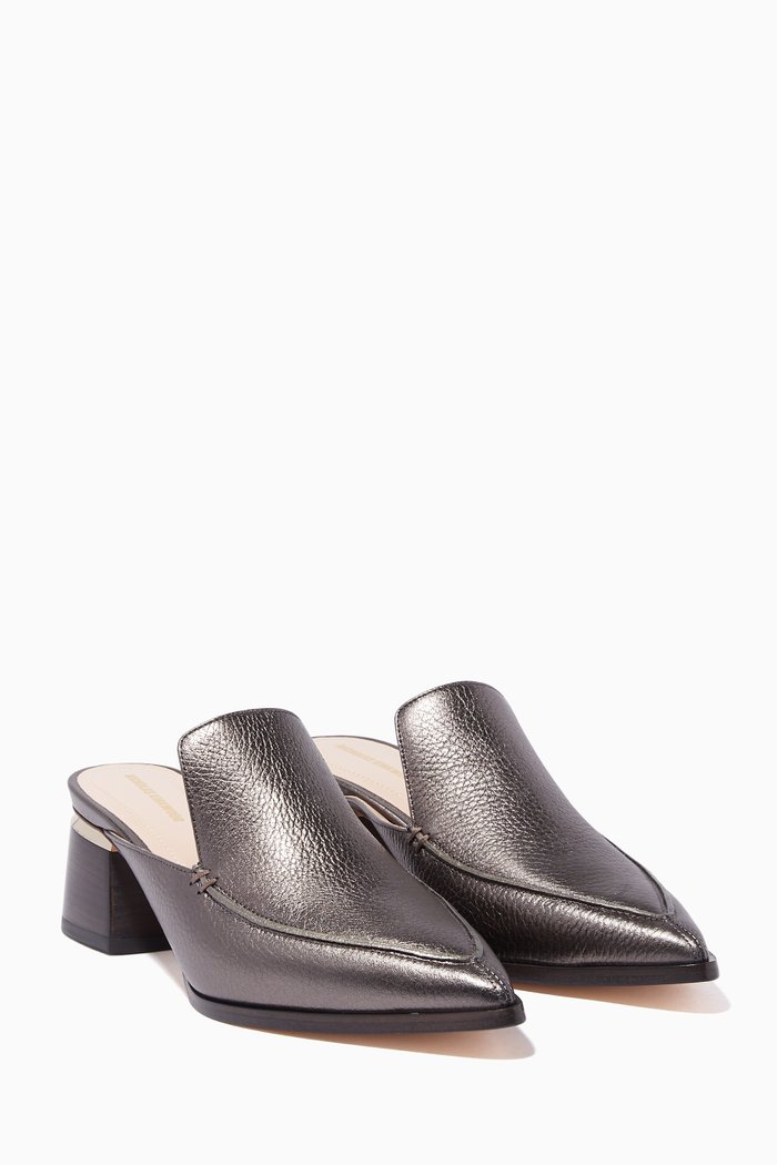 

Metallic-Grey Beya Leather Mules, Green
