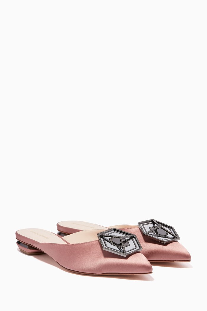 Pastel-Pink Eden Jewel Satin Slippers