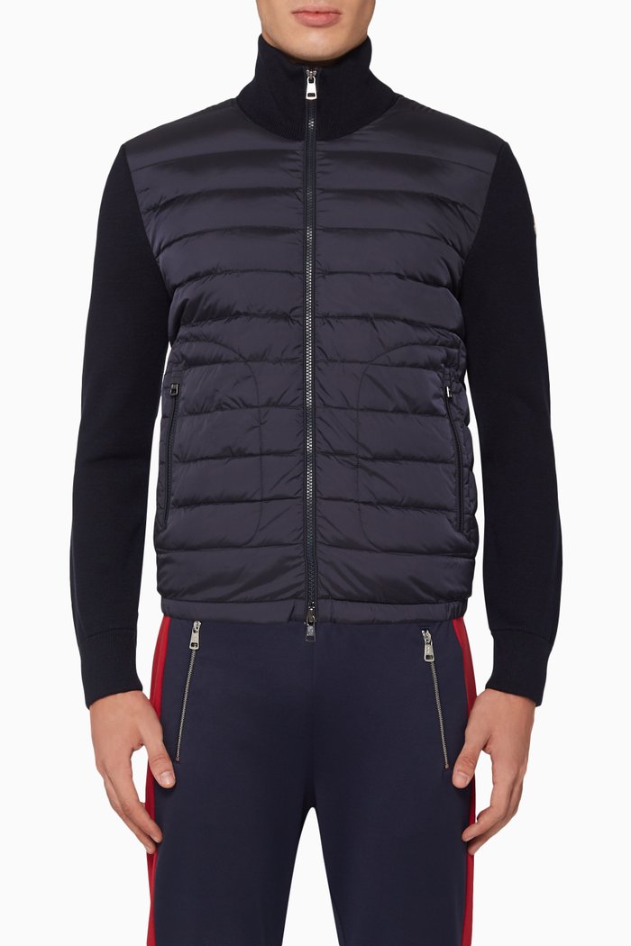 

Quilted Panel Rib-Knit Cardigan, Blue
