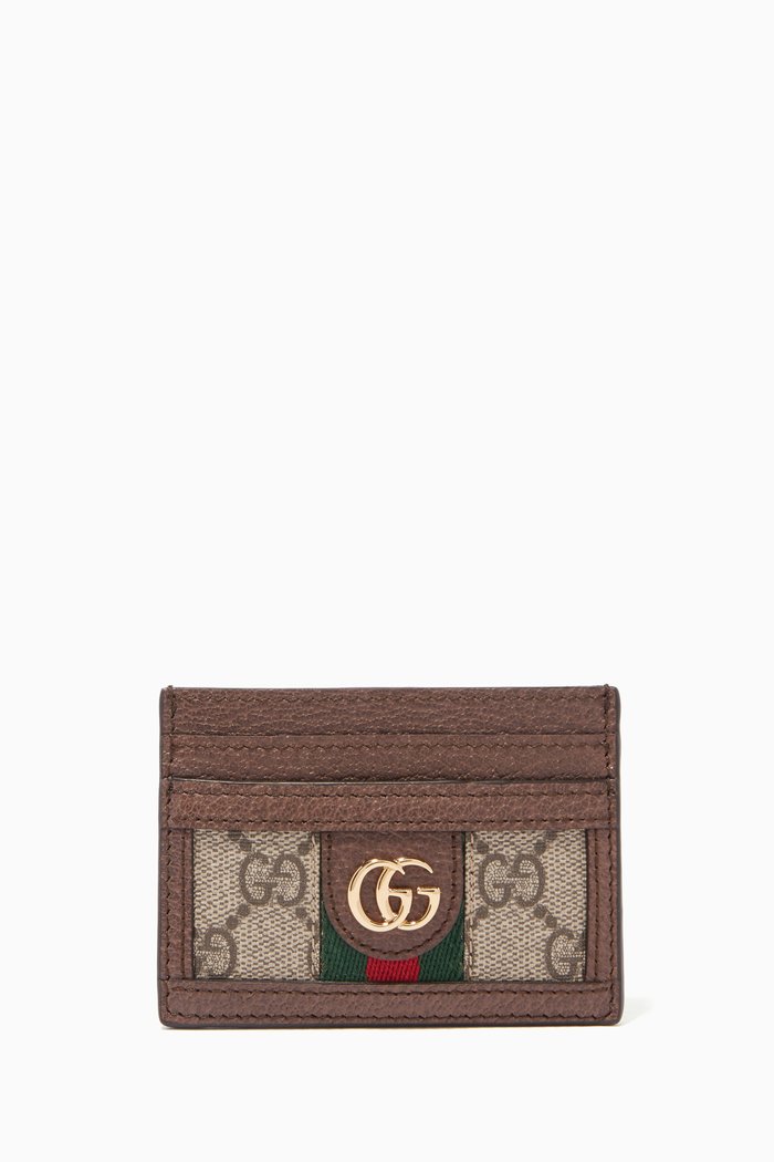 Beige Ophidia GG Card Case, Brown