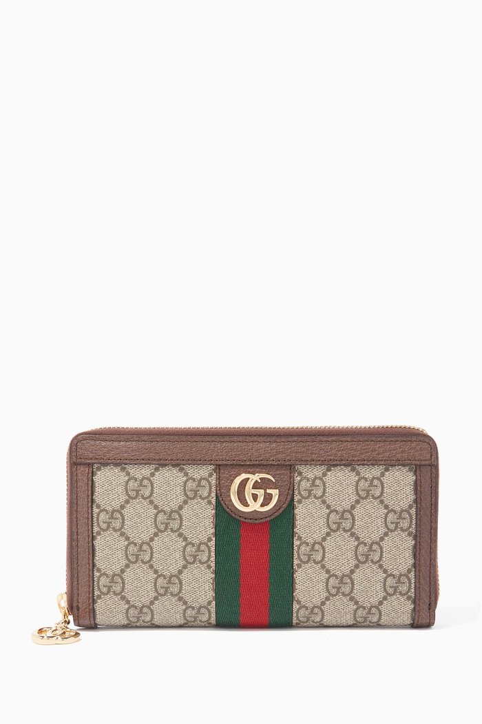 

Beige Ophidia GG Zip Around Wallet, Brown
