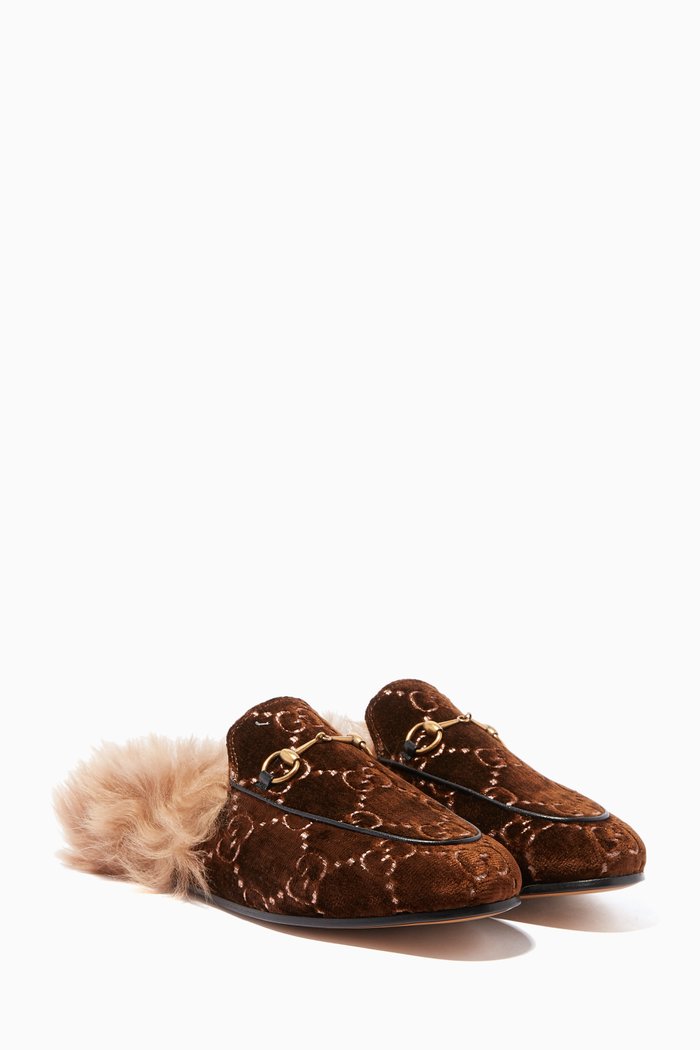

Brown Velvet & Lamb-Lined Princetown Loafers
