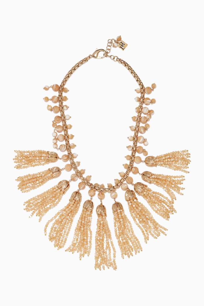 

Cream Grillo Bead Tassel Necklace, Neutral