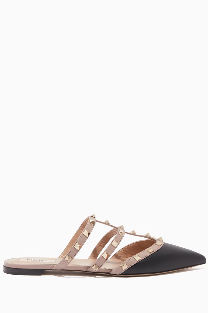 

Rockstud Flat Mules, Black