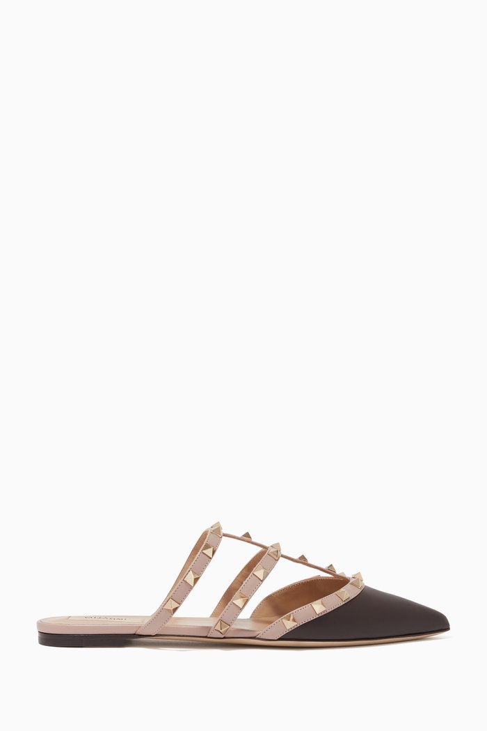 

Valentino Garavani Rockstud Caged Mules in Smooth Leather, Brown