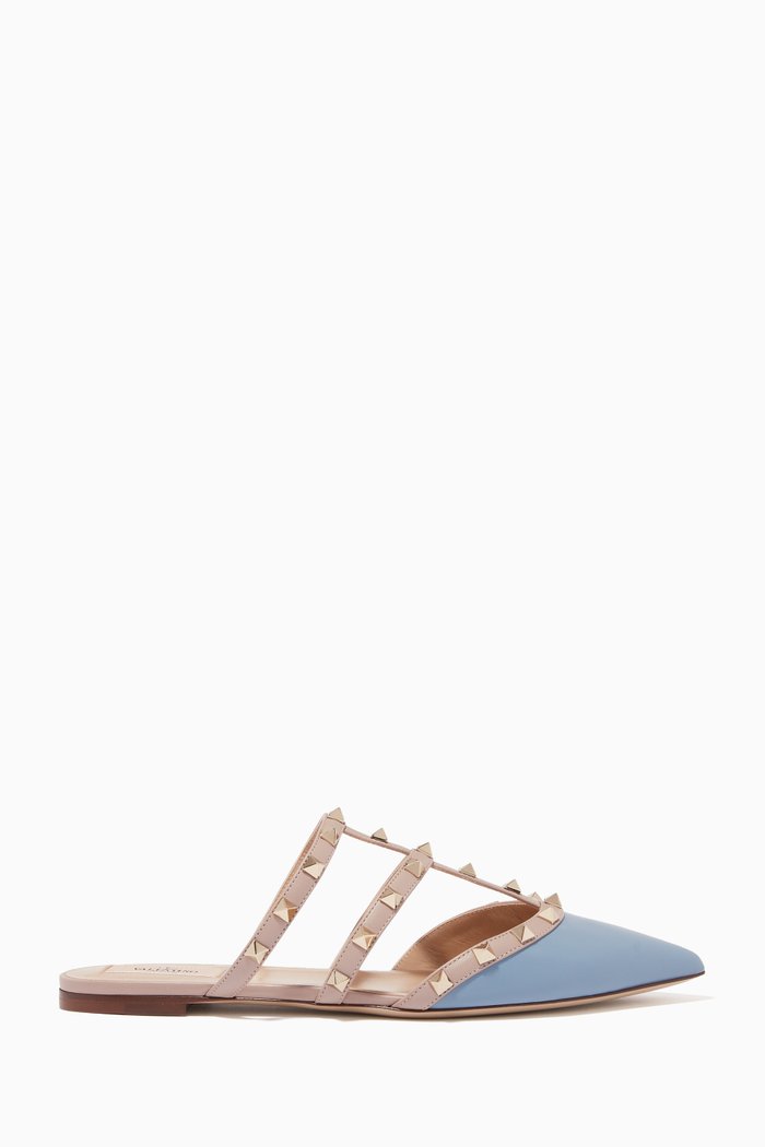 

Valentino Garavani Rockstud Caged Mules in Smooth Leather, Blue