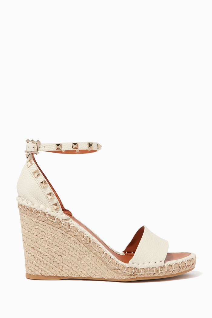 

Off-White Rockstud Leather Wedge Sandals, Neutral