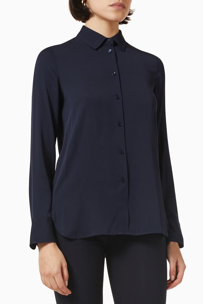 

Slim-fit Blouse in Stretch-silk, Blue