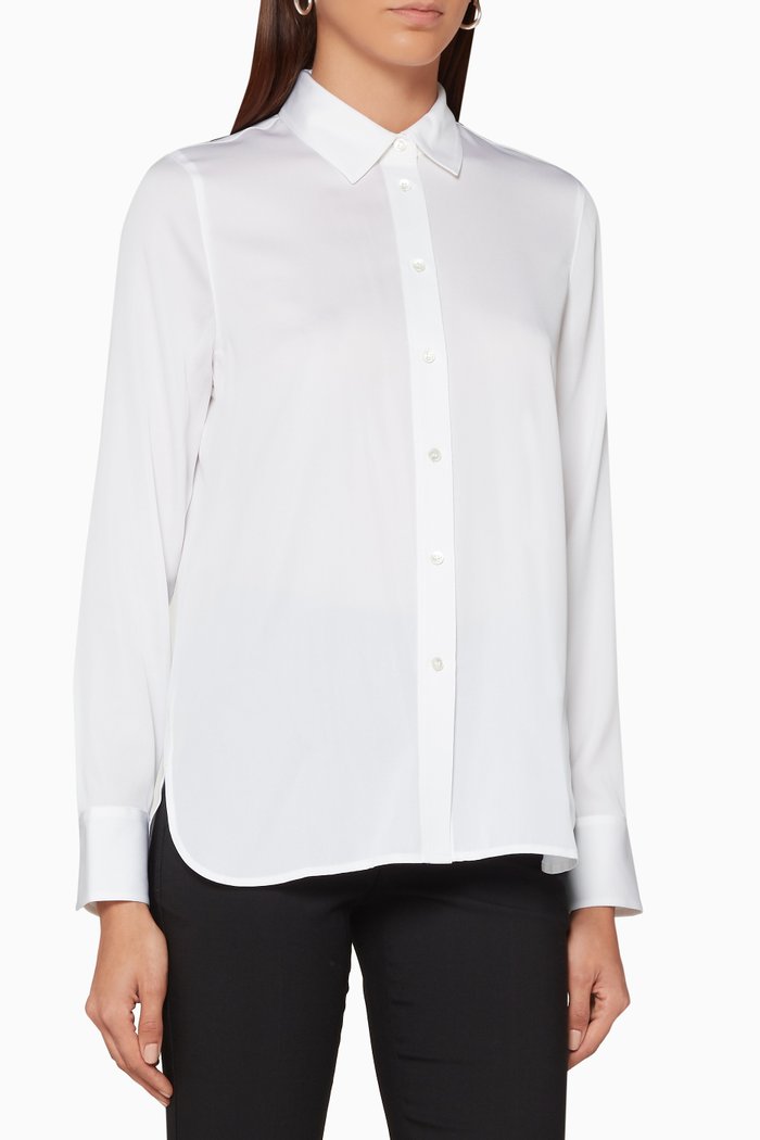 White Silk Slim-Fit Blouse, Neutral