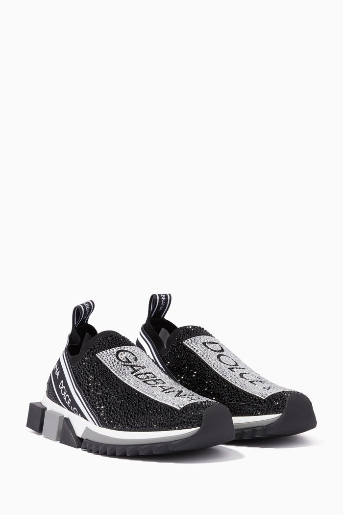 

White & Black Sorrento Crystal-Embellished Sneakers
