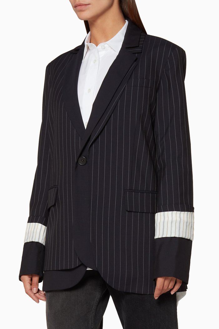 

Navy Pinstriped Double-Lapel Jacket, Blue