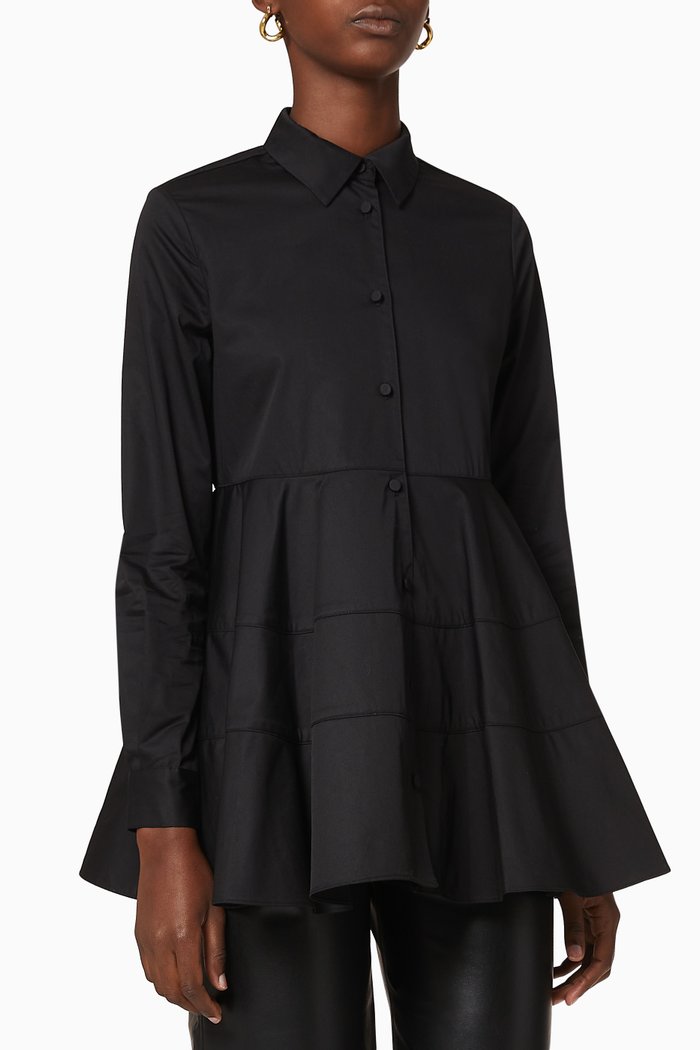 

Tiered Button-Down Shirt, Black