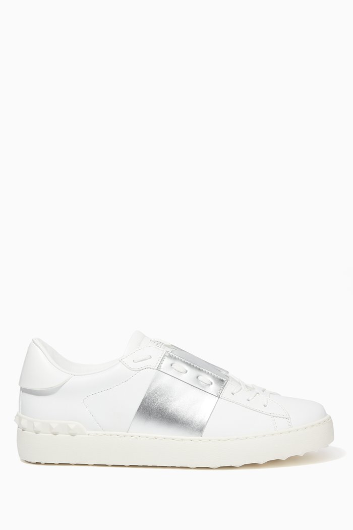 

Valentino Garavani Metallic Leather Sneakers, White