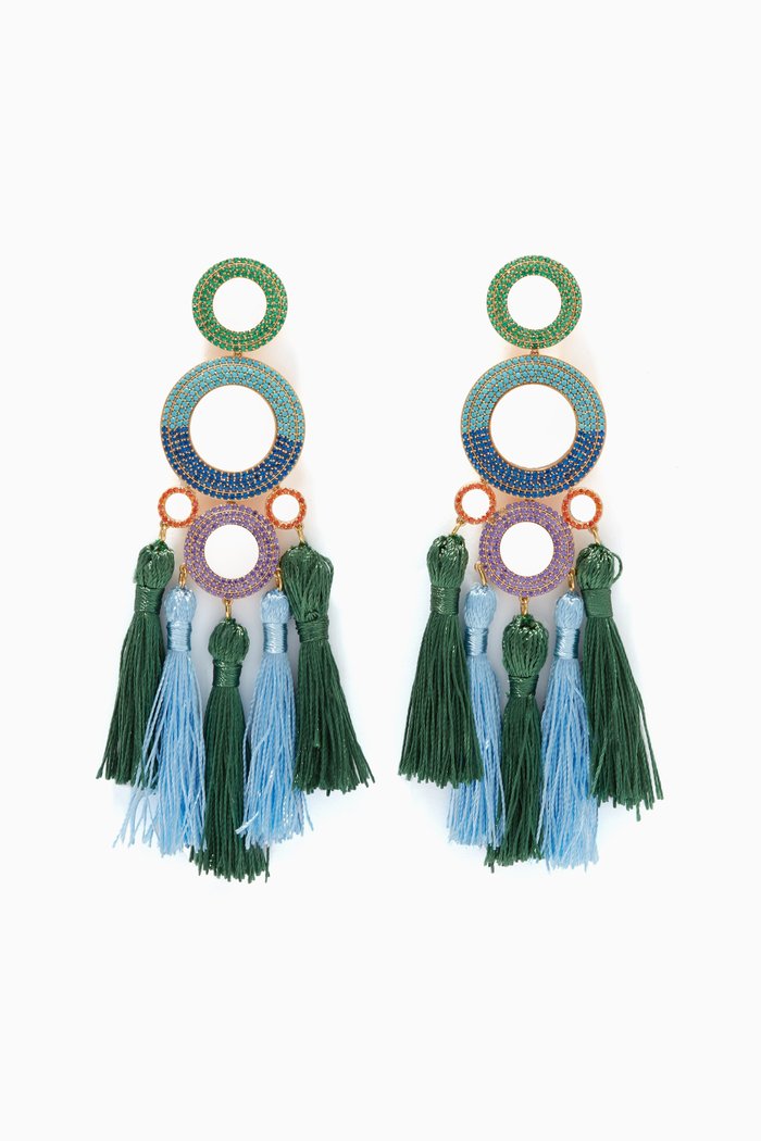 

Multi-Coloured Rainbow Grommet Tasseled Earrings, Multicolour