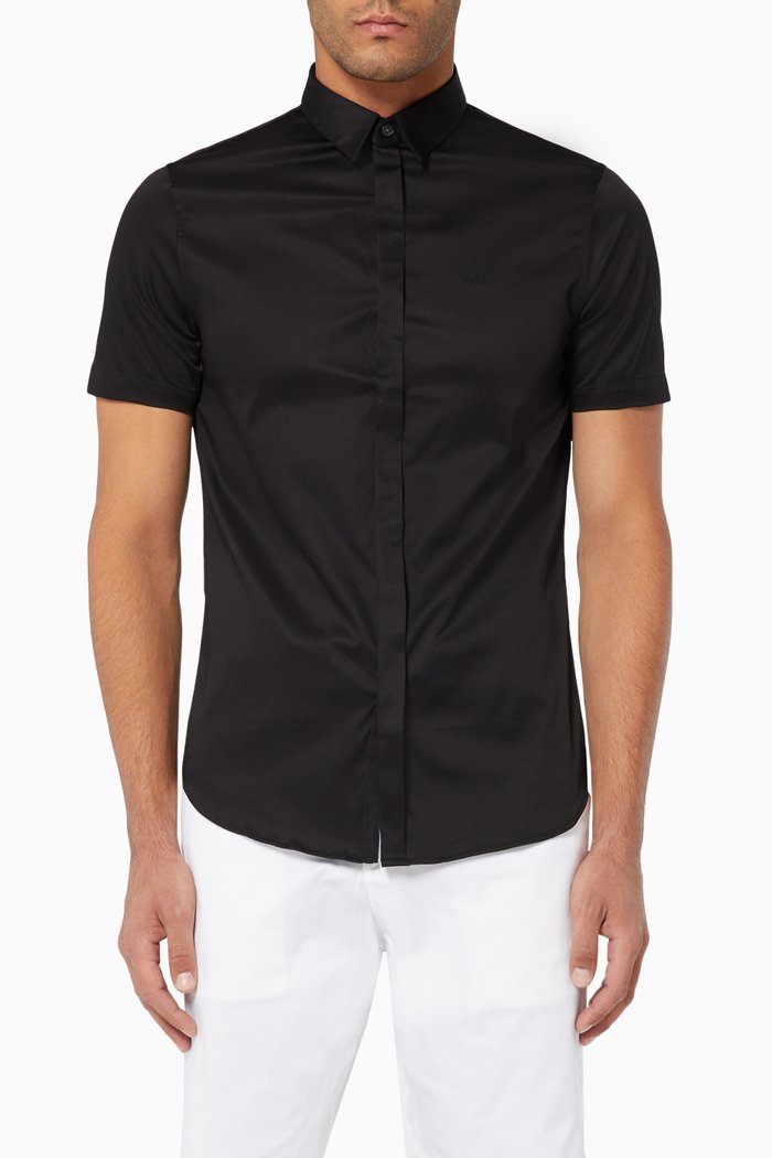 

Logo Stretch Cotton Poplin Shirt, Black
