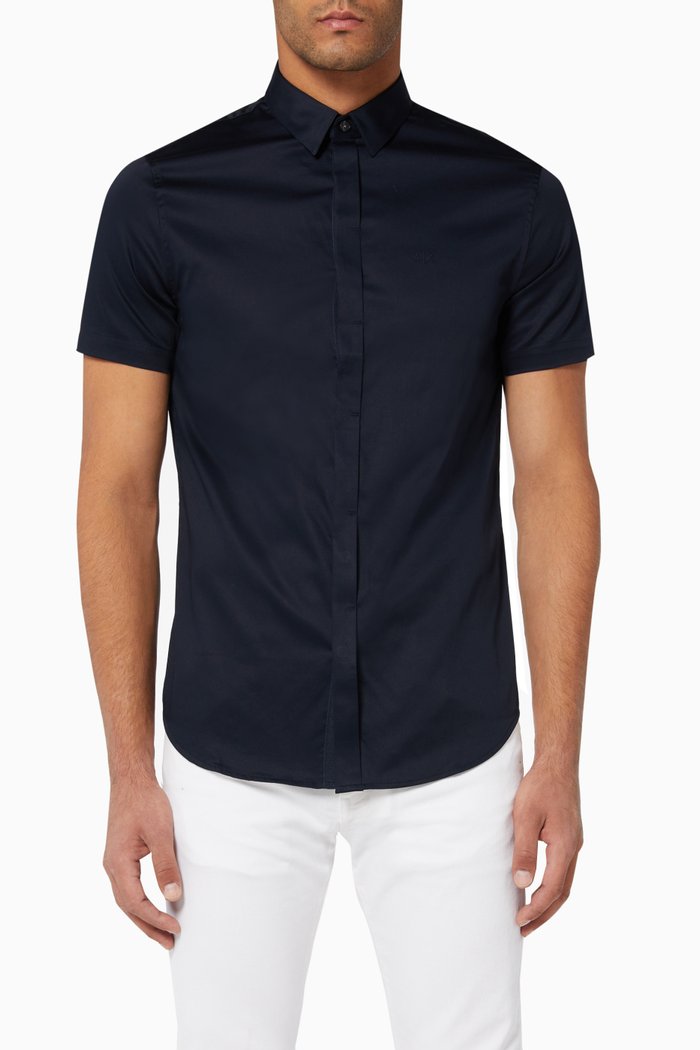 

Logo Stretch Cotton Poplin Shirt, Blue