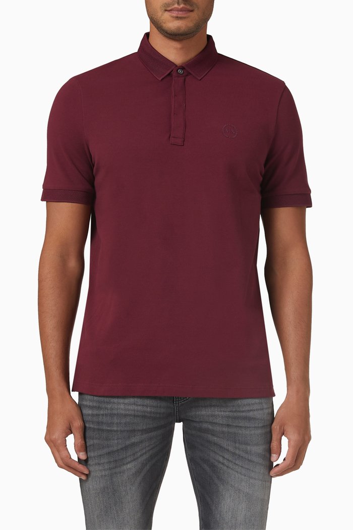 Circle Logo Polo Shirt in Cotton, Burgundy