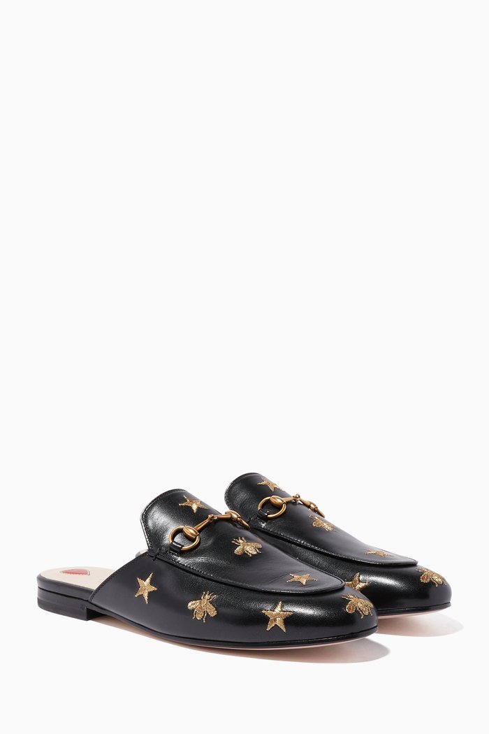 

Black Bee & Star Embroidered Princetown Slippers