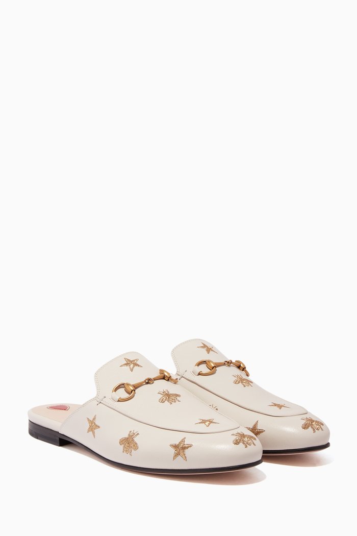 

Ivory Bee & Star Embroidered Princetown Slippers, White