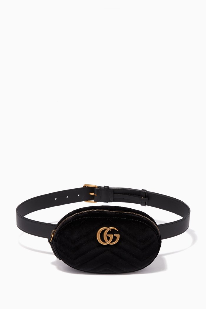 

Black GG Marmont Velvet Belt Bag, Brown