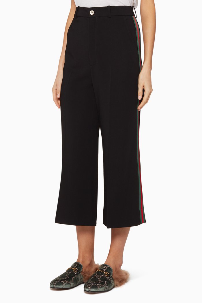

Black Web Stripe Culotte Pants