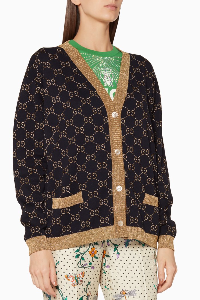 

Dark-Blue & Gold Cotton-Lurex GG Cardigan, Multicolour