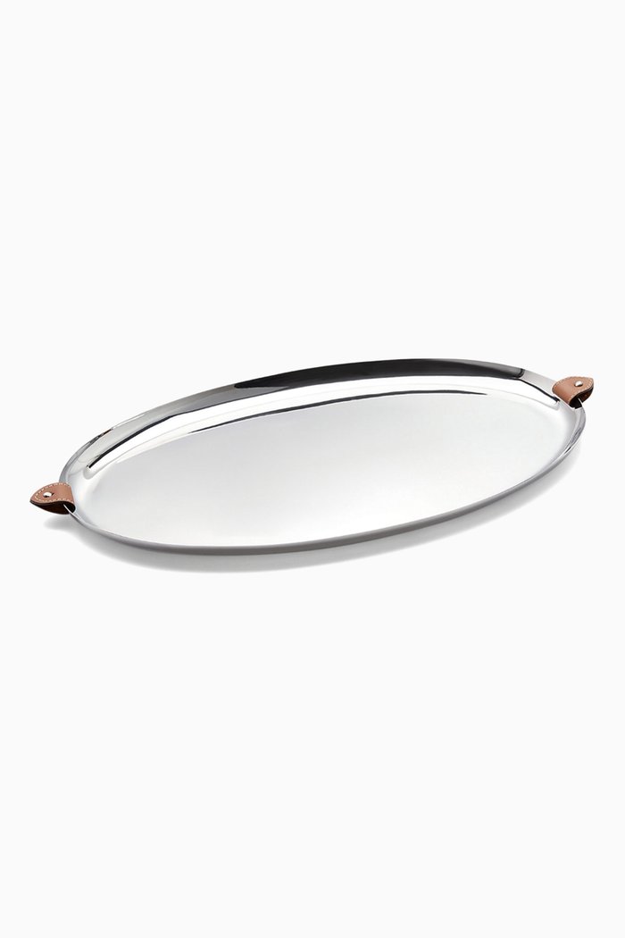 

Wyatt Oval Serving Tray in Stainless Steel, Silver