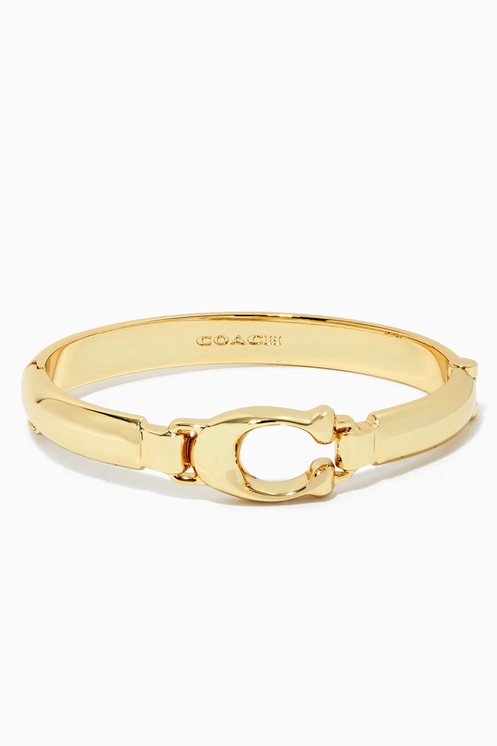 

Sculpted Signature Plaque Bangle, Gold