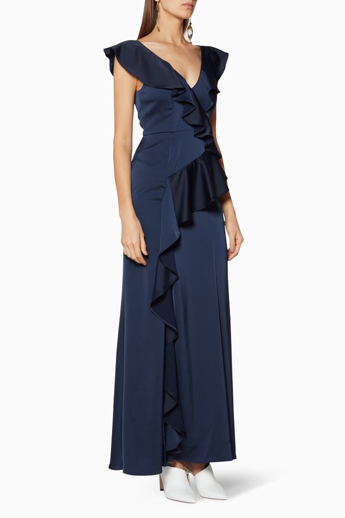 

Navy Ruffled Unwind Gown, Blue
