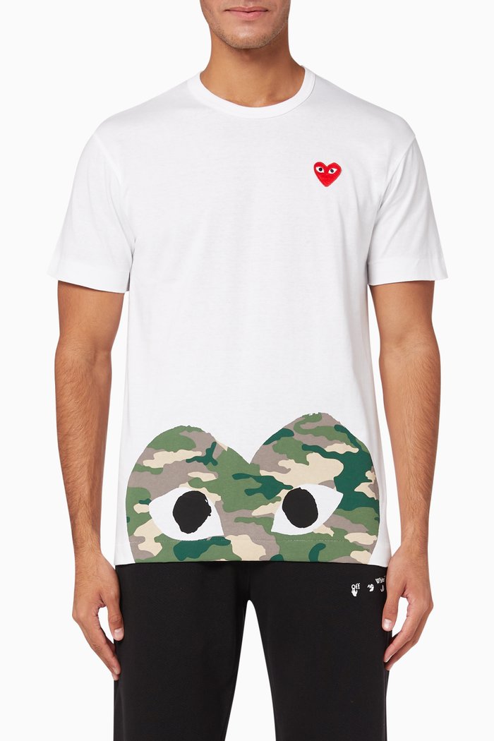 Camouflage Logo Print Cotton T-Shirt, White