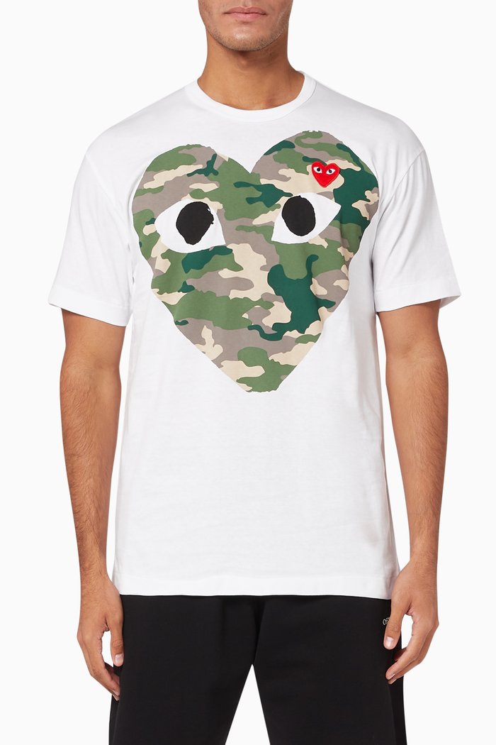 

Camouflage Logo Print Cotton T-Shirt, White