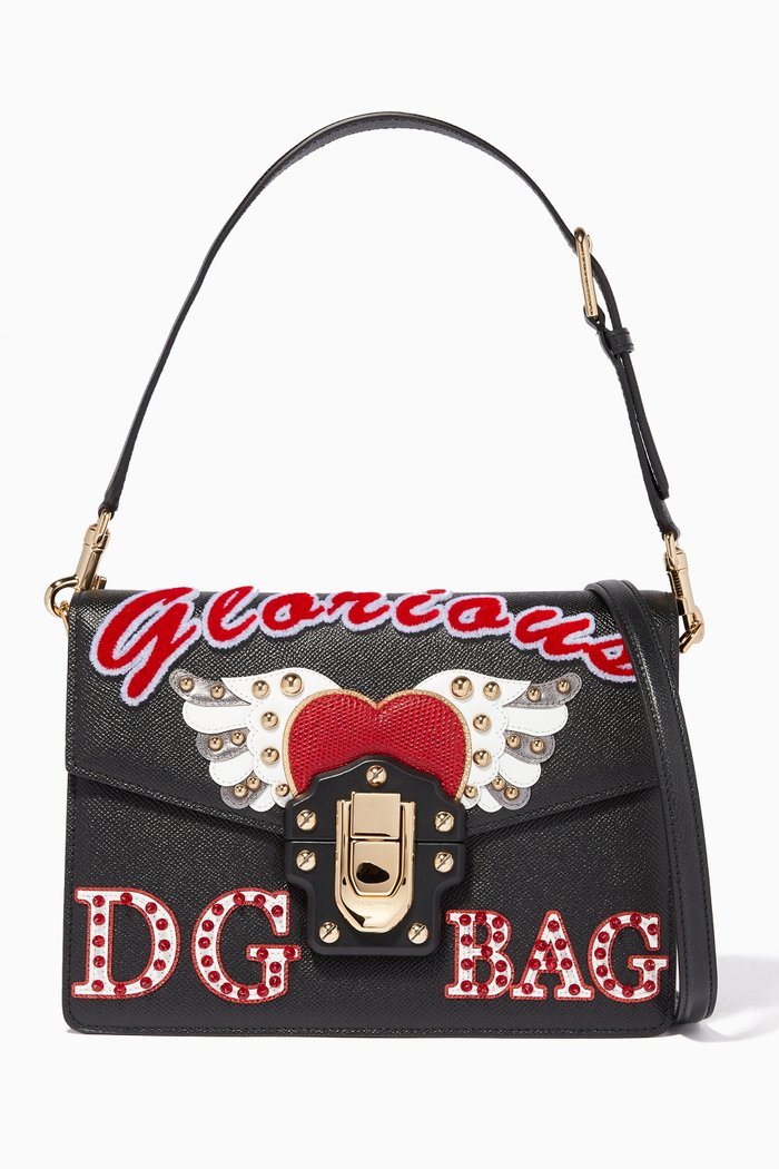 

Black Lucia DG Patch Leather Shoulder Bag