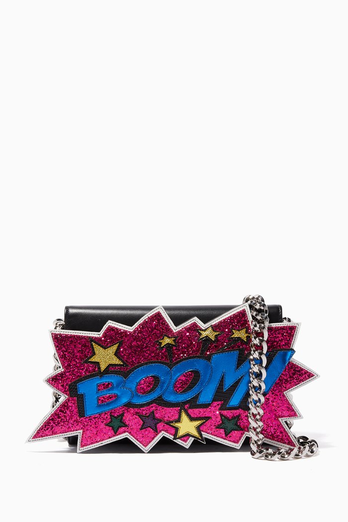 

Black Boom!-Appliqué Chain Wallet