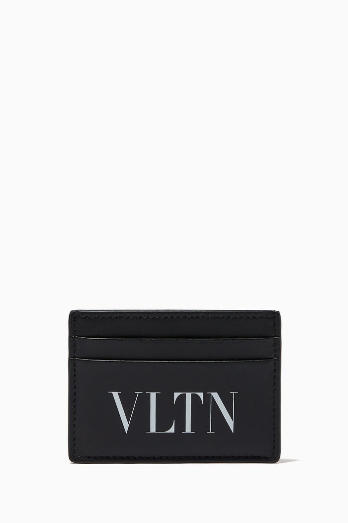 Valentino Garavani VLTN Cardholder in Leather, Black