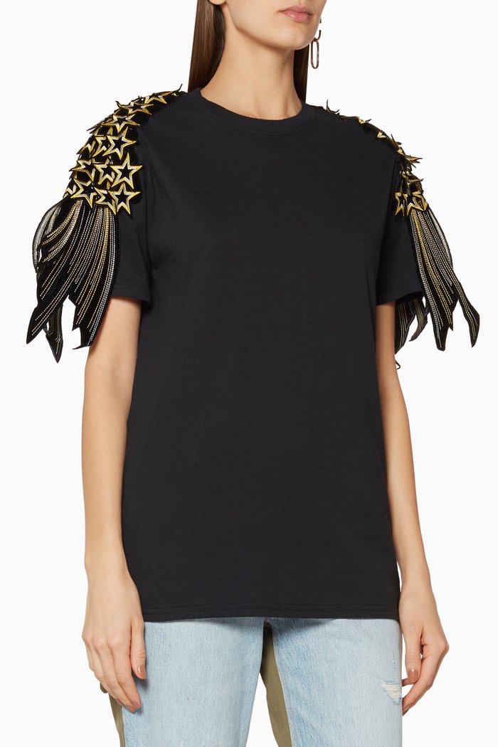 

Black Star-Sleeve T-Shirt