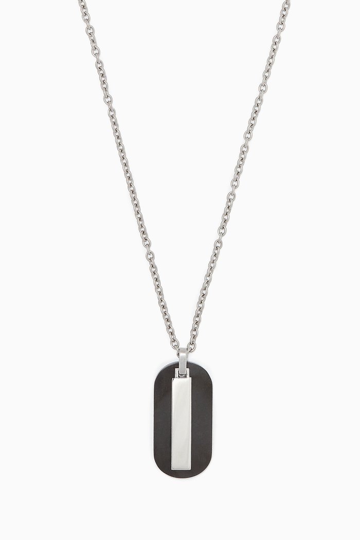 Leather & Stainless Steel Pendant Necklace, Multicolour