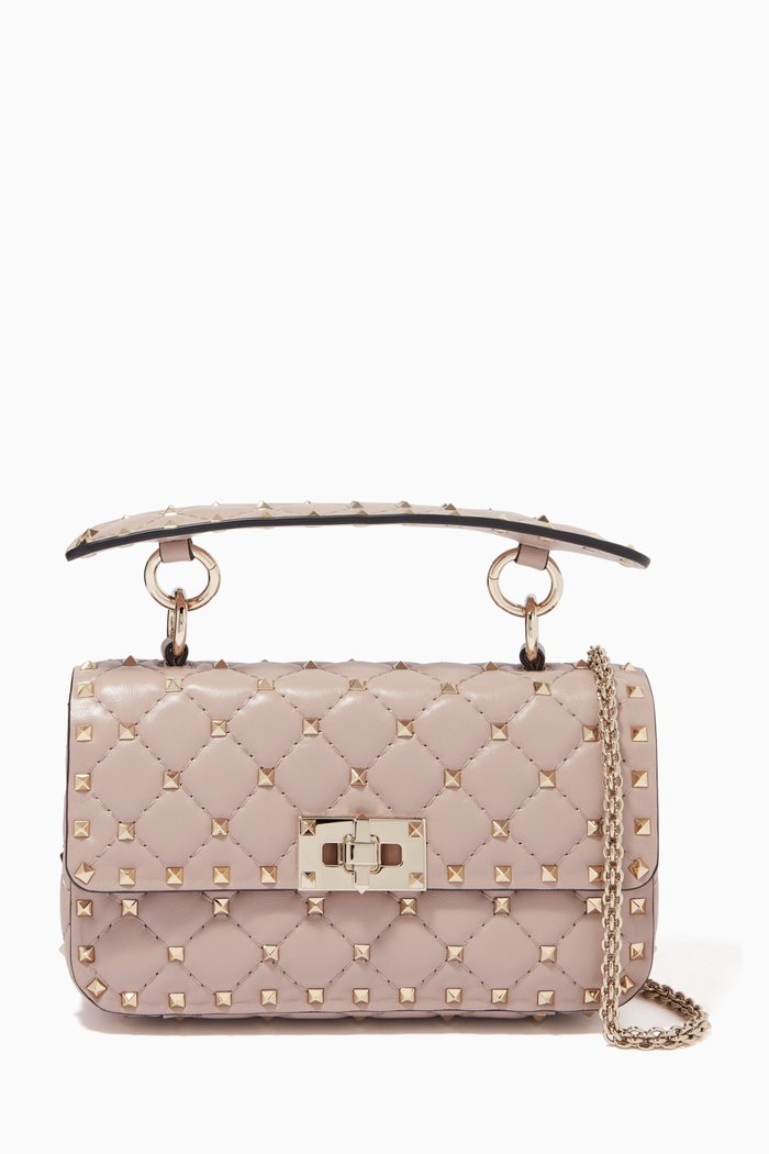 

Valentino Garavani Rockstud Spike Small Bag in Quilted Nappa, Neutral