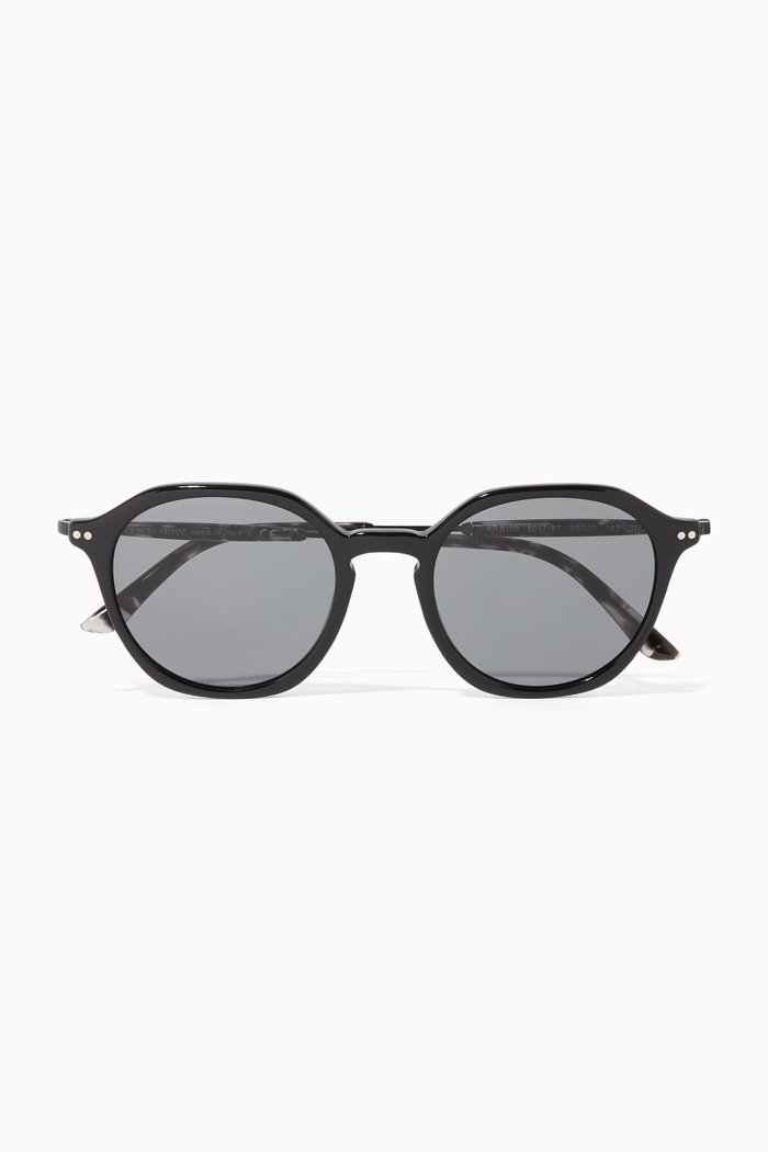 

Round Acetate & Metal Sunglasses, Black