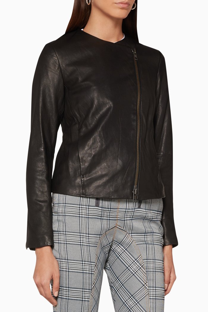 

Black Leather Cross-Front Jacket