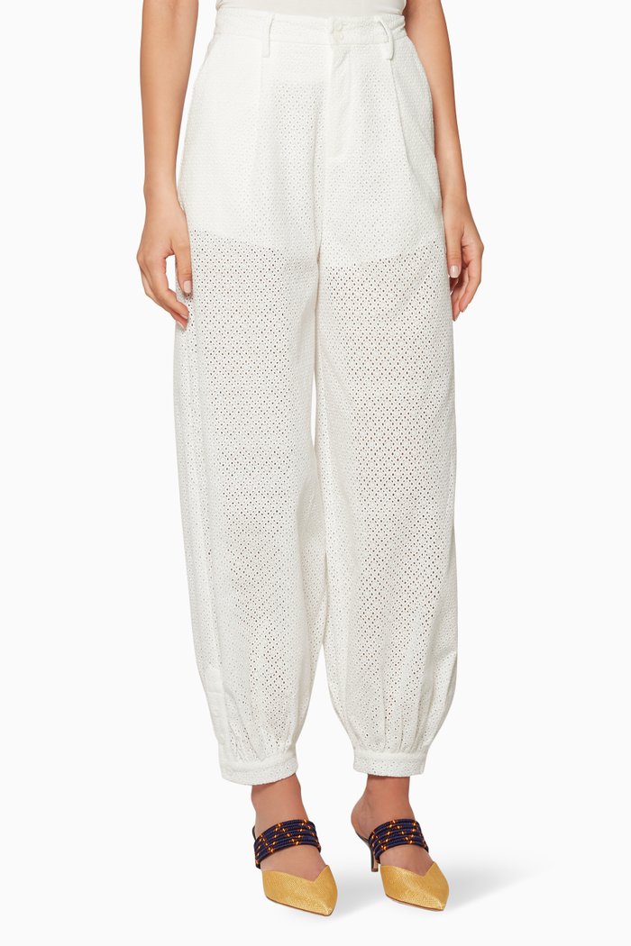 White Broderie Anglaise Harem Pants