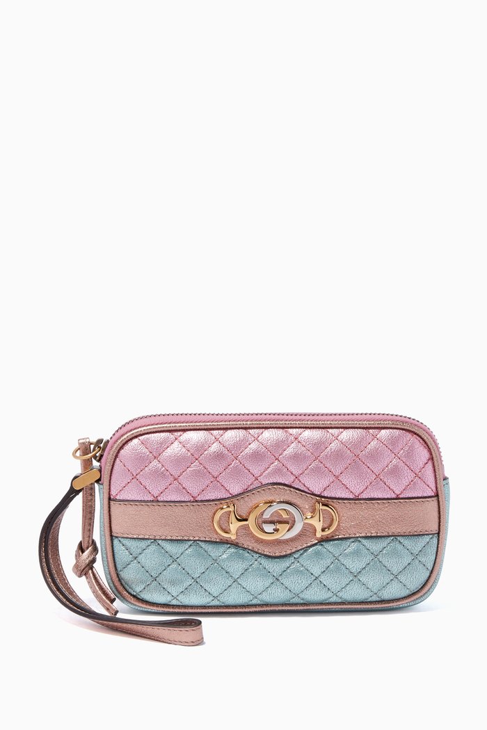 

Multi-Coloured Laminated Leather Wristlet, Silver