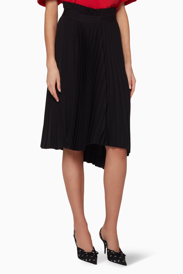 Black Pleated Logo Crepe Skirt