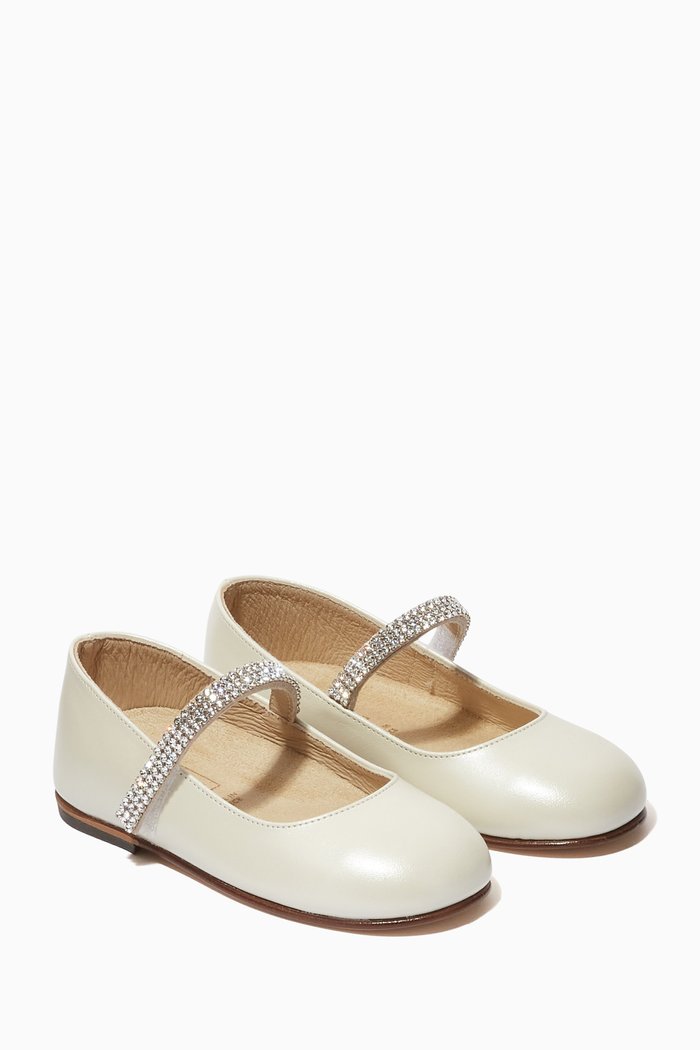 

Crystal Strap Ballerinas in Leather, White