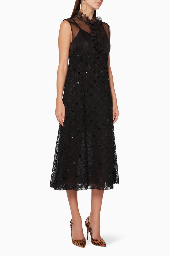

Black Ruffled Semi-Sheer Dress